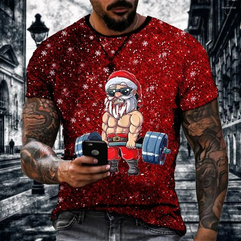 T-shirt da uomo T-shirt natalizia Santa Muscle Old Man Print Fashion Shirt Top manica corta regalo O colletto Abito da uomo oversize