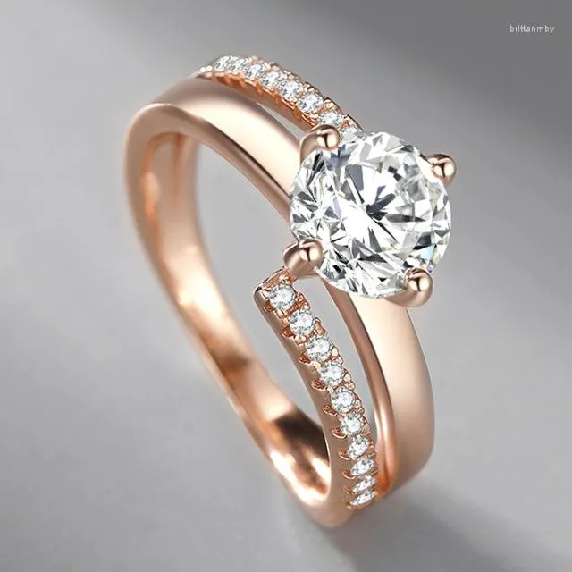 Anéis de casamento Moissanite Row Ring Color Silver Plated Rose Gold Casal Zircão Jóias de Proposta de Casamento Requintadas