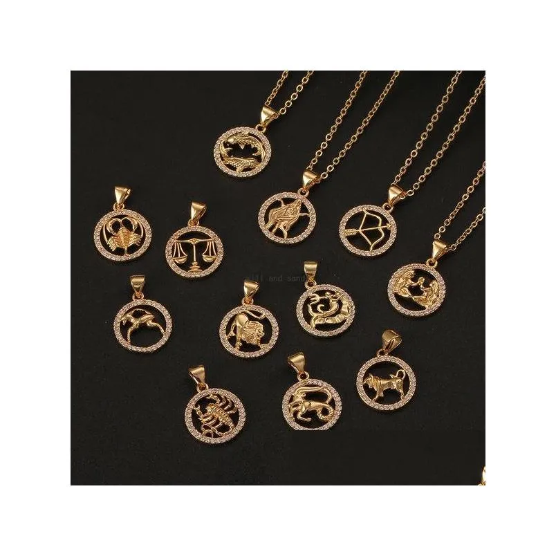 ペンダントネックレスTwee Zodiac Sign Necklace Gold Chain Animal Animal Coin Pendant Pisces Pendants Charm Star Choker Astrology Necklaces for Dha6z