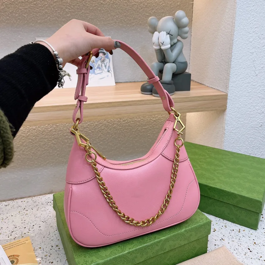 Fashion Hobo Genuine Leather Underarm Bag for Women Designer Handbags Chain Crossbody Half Moon Shoulder Bags Brand Letter with Box