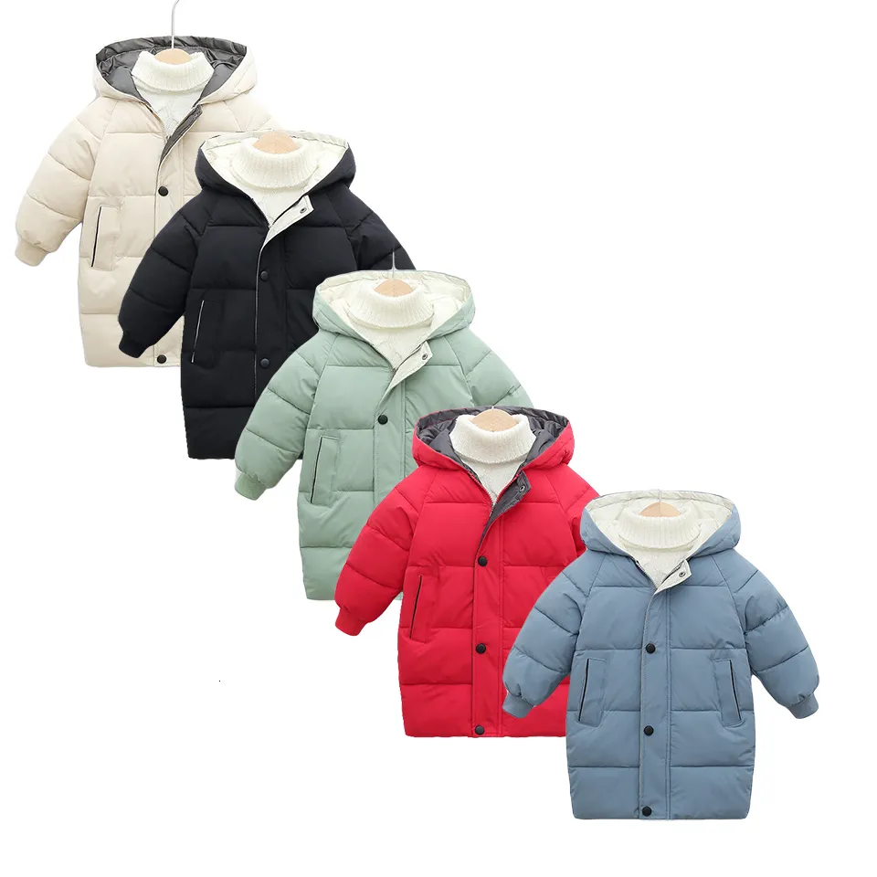 Down Coat Dikke warme kinderen Winter Baby Babyed Parkas Lange Versie Jacket Parka Outerwear Kinderen Kleding 210Y 221125