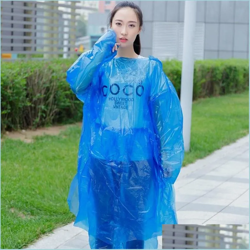 Imperméables Fashion Plastic Hooded Rainwear Split Design Pe Pure Colors Cam Must Raincoat One Time Jetable Rain Wear Unisex 1 8Fs E Dh1Fb