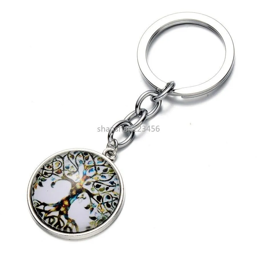 Key Rings Tree of Life Key Ring Glass Cabochon Metalen Plant Charm Keychain Holder Bag Hangt mode sieraden drop levering DHB01