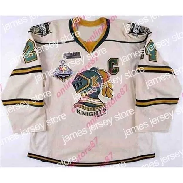 College Hockey trägt Nik1 2011 Jarred Tinordi London Knights Game Worn Jersey 2012 Memorial Cup Photo Match Team Letter Vintage Hockey Jerseys Männer Jugend Frauen