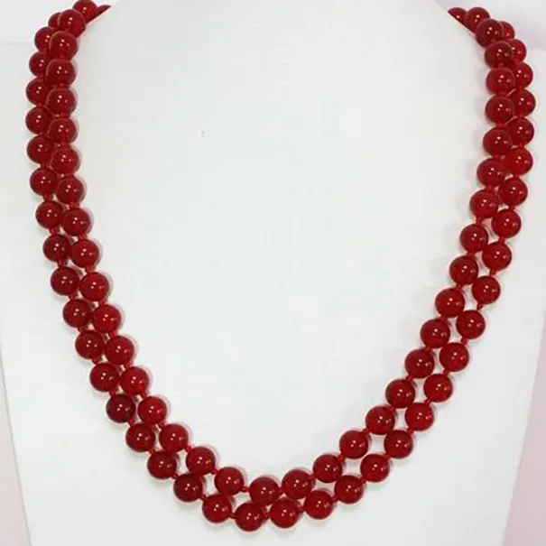 New fashion red jades stone round beads 8mm long necklace 36inch
