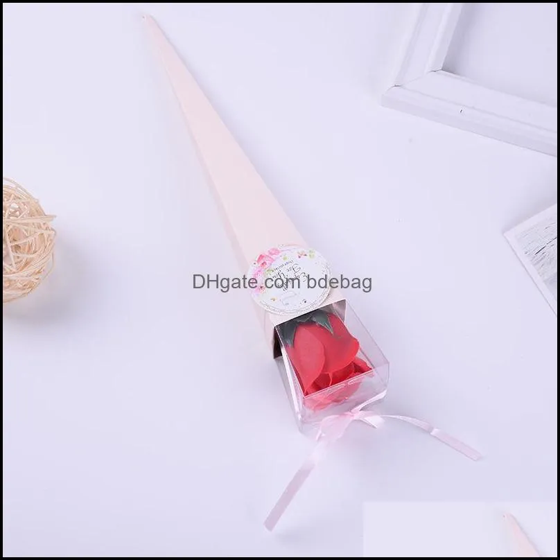 Party Favor Artificial Rose Gift Favor Valentine Day Single Soap Flowers Organizer Cones Solid Color Ribbon Carton Wedding 1 9xy G2 DHZID