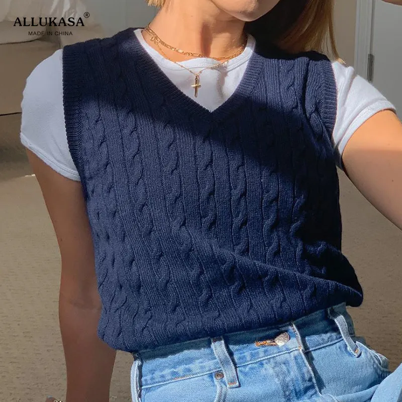 Knitted Chunky Knit Sweater Vest Y2K Preppy Style Crop Top For