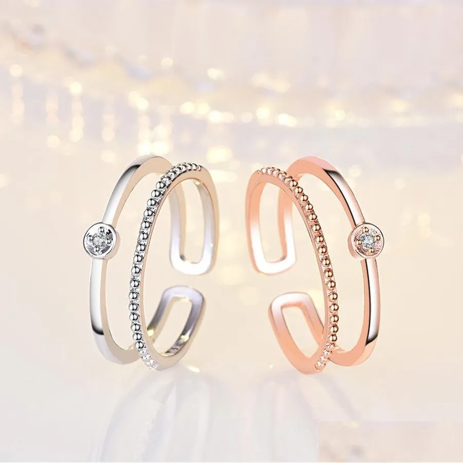 Bandringe 18 Karat Roségold Dual Layer Damen Ring Band Finger offen verstellbar Diamantringe Verlobung Wed Modeschmuck Geschenk Drop Del Dhp9L