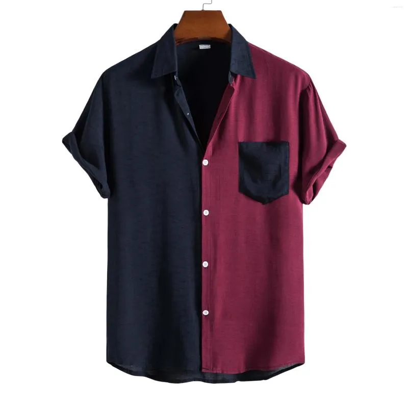 M￤ns avslappnade skjortor Summer Men's Fashion Splice Short Sleeve Shirt Cotton Top