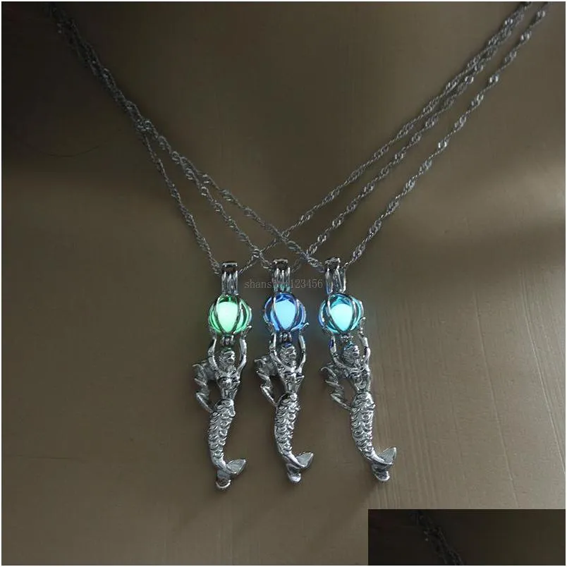 Pendant Necklaces Glow In The Dark Mermaid Necklace Fluorescent Light Pendant Chain For Women Fashion Jewelry Gift Drop Delivery Nec Dhj1H