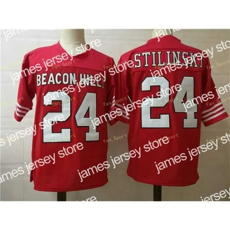 American College Football Wear Nik1 NCAA Beacon Hills # 24 Stilinski Red College Football Jersey Maroon Maillots Chemises S-3XL