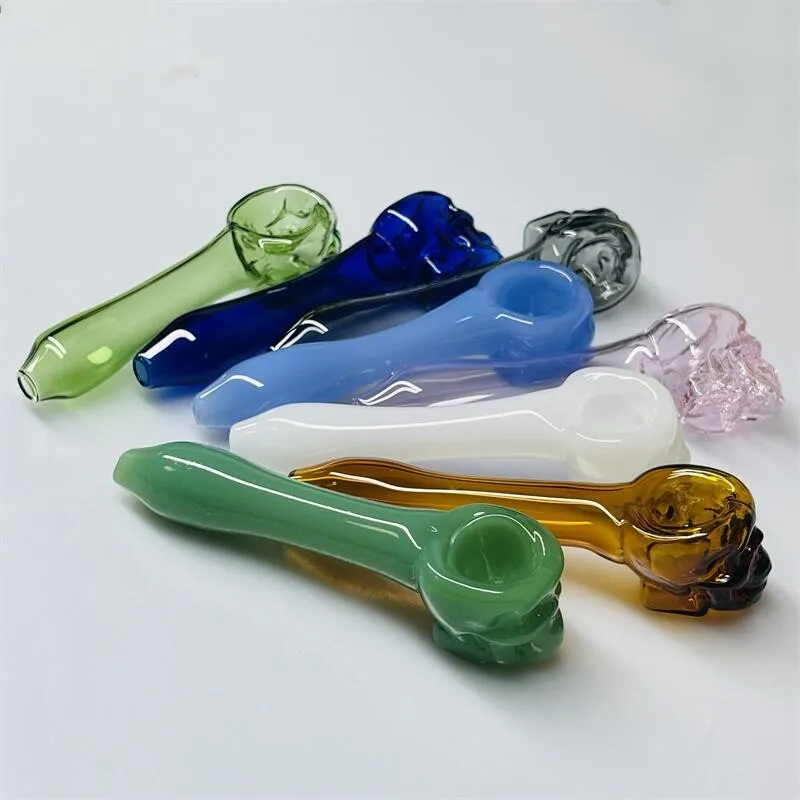 Pcool Skull Colorful DoubleGlass Oil Berner Water Pipes Hand Smoking Pipe Recycler Ghokah Glass Oil Burner Pipes Dab Rig Hand