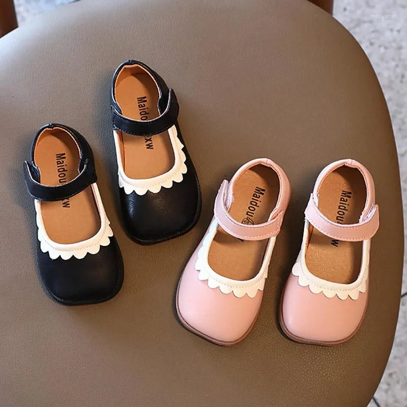 Flat Shoes Girls Leather 2022 Autumn Square Toe Mary Janes Kids Flats Ruffles Princess Children Baby Anti-slip Toddlers