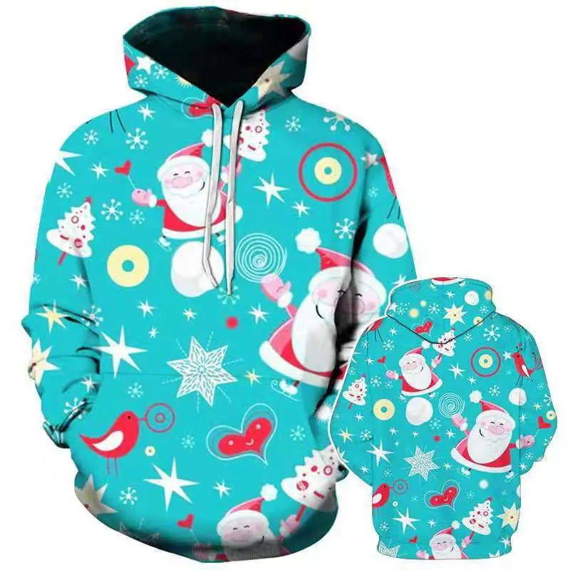 Outono/inverno Novo 3D Hot Christmas Skull Print Hoodie Europeu e American Men Plowover Loose Hoodies 012