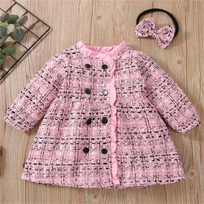 Spring Automne Children Clothes Baby Girls Hobe Double-Breasted Kids Mabinet Party Long Manches Babinais pour enfants à manches longues