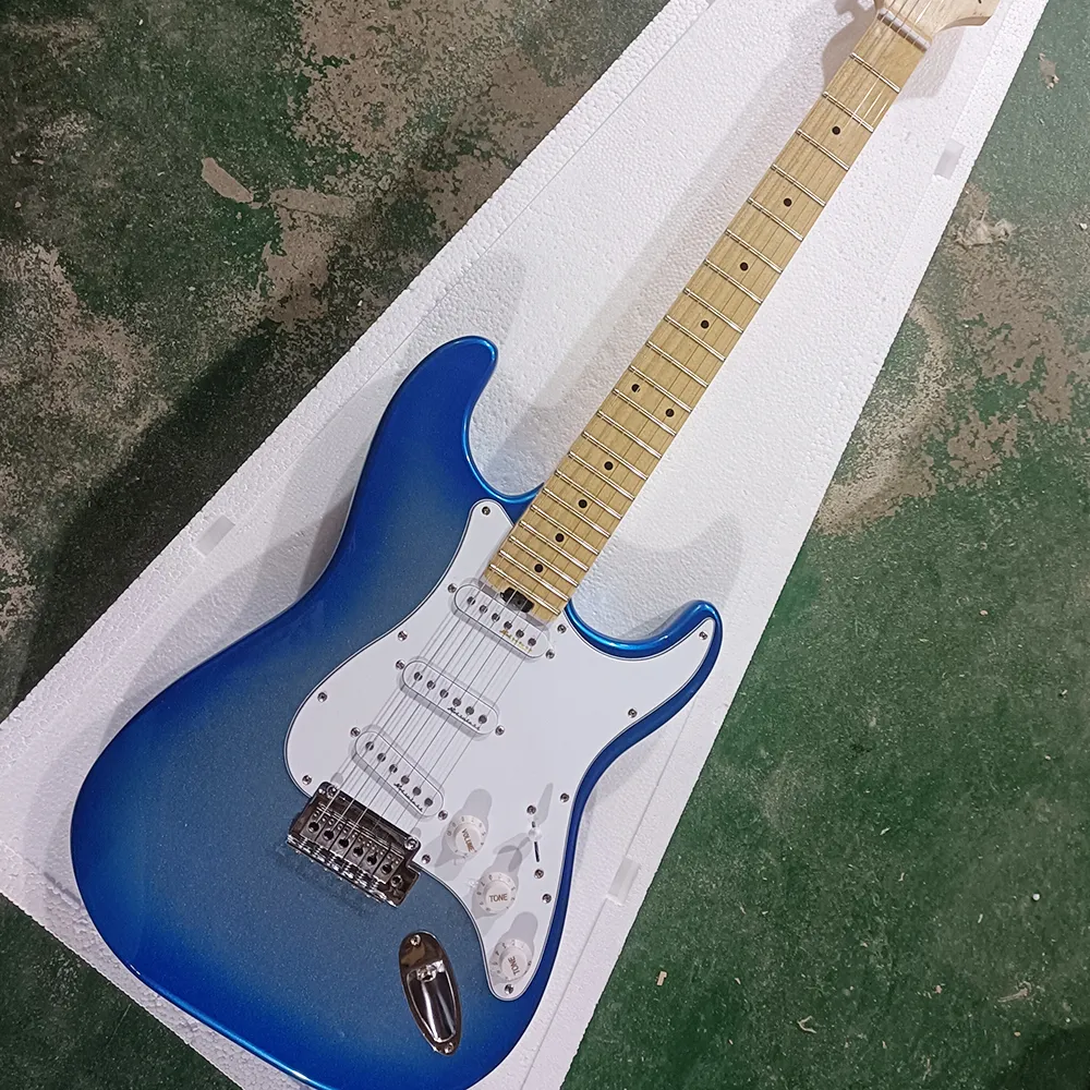 6 Strings Sparkle Blue Electric Guitar com Pickguard Maple Artletboard SSS Pickups personalizáveis