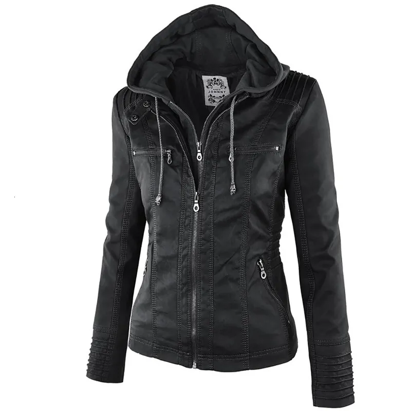 Women's Jackets Fashion Winter Faux Leather Basic Hooded Black Slim Motorcycle Women Coats Female jaqueta 221125