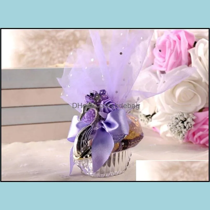 Gift Wrap Novely Candy Box Romantic Wedding Favor Plastic Present Påsar PRAKTISK SILK SIMATION Blomma Decor Organza Clear Sugar Boxes DH6FK