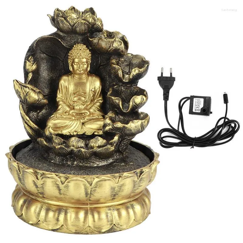 Statuette decorative Innovativo LED in miniatura Statua di Buddha Fontana a cascata Ornamento da tavolo con pompa dell'acqua per la decorazione domestica