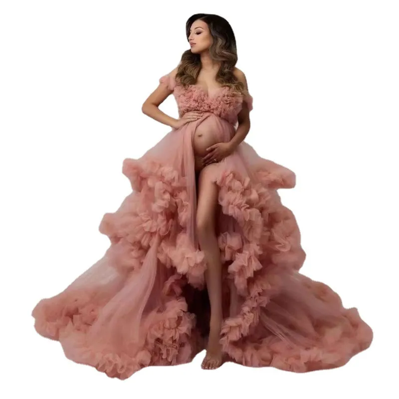 Sexy Tulle Maternity Photography Dresses Long Female Pregnancy Shooting Dress For Photo Session Pregnant Woman Baby Shower Gowns