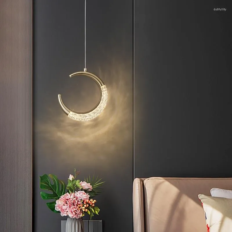 Pendellampor moderna led kreativa lampor måne kristall hängande säng belysning sovrum vardagsrum ljus fixtur dekoration