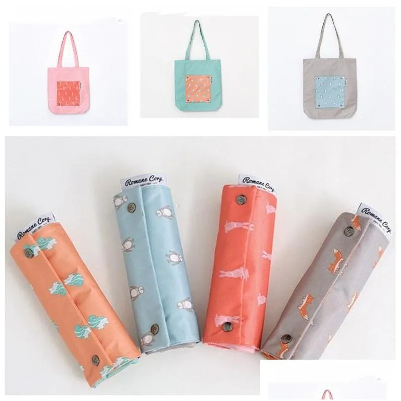 Storage Bags Foldable One Shoder Shop Bags Cartoon Squirrel Penguin Rabbit Printed Waterproof Storage Bag Outdoor Tote Handbags High Dhacd