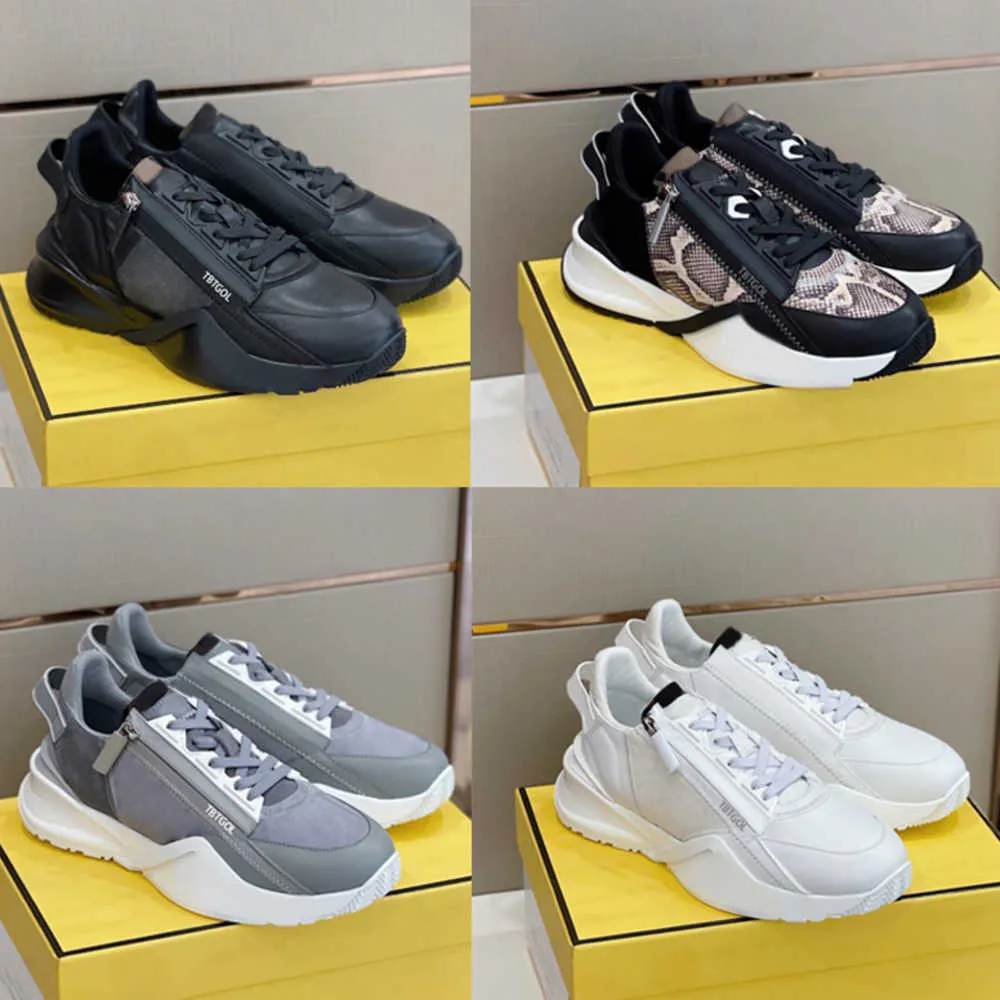 Män Flow Sneakers Designerskor Nylon Runner Trainers Topp Mocka Läder Lågskurna Skor Svart Vit Slip-on Casual Sko med Box NO259