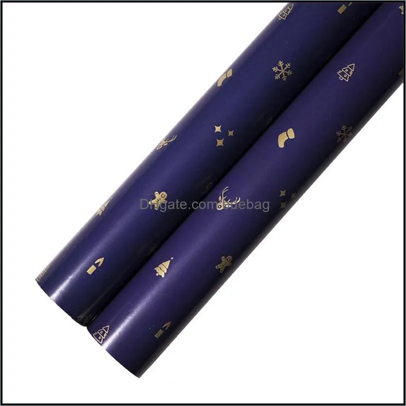 Pakiet prezentowy Pakowanie papierowy kolor metalowy kolor ciemnoniebieski druk złote papiery 73x51 cm choinki płatek śniegu dekoracyjny wzór dh8dk