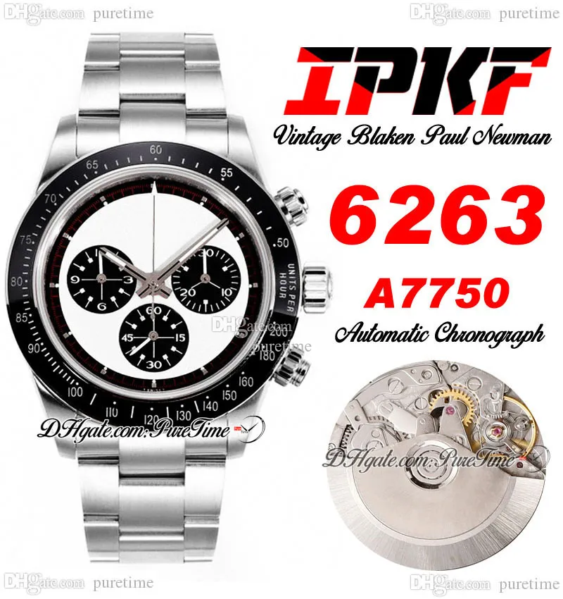 Paul Newman Blaken A7750 Automatisch Chronograph Herren Watch iPKF 6263 Vintage White Dial Black Subdial Stick Austersteel Armband Eta Super Edition Reinzeit G7