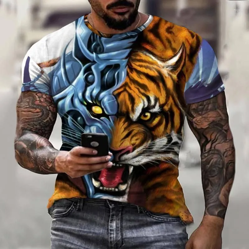 T-shirts pour hommes T-shirts pour hommes Summer Tiger Shirt Hommes 3D Casual Mode Manches courtes 2022 Enfants Animal Imprimé Tshirt Cool Tops Vêtements