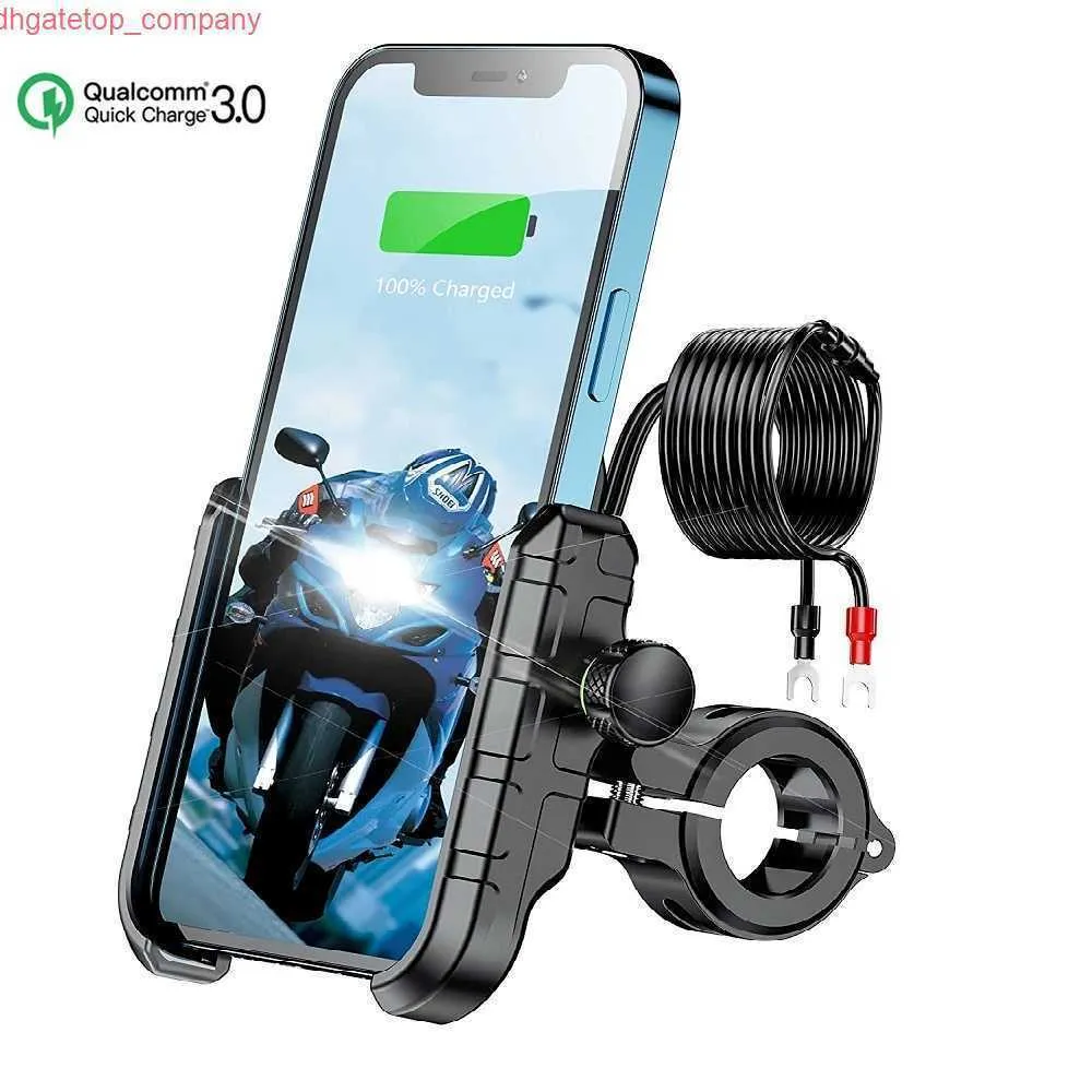 Chargeur USB de support de téléphone de moto de voiture pour le support de support de support de téléphone portable de guidon de moto de moto / miroir avec le chargement rapide de QC 3.0