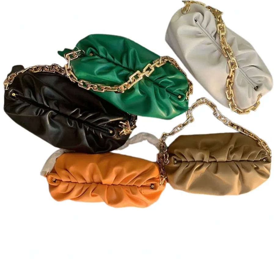 2022 women's real leather Big chain cloud bag soft wrinkled dumpling Shoulder Messenger large chain handbag designer fashion Clutch Bags
