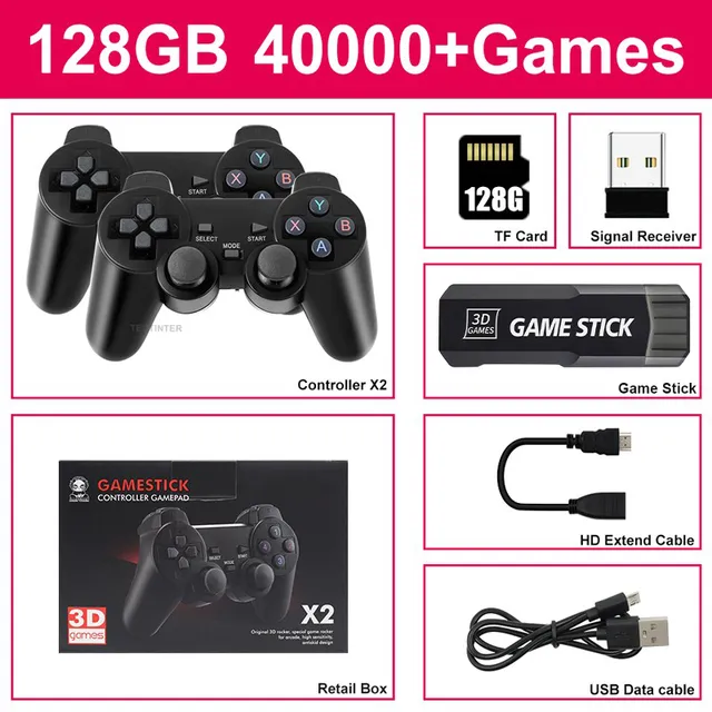 GD10 TV Game Stick 64G 4k HD Console de jeu vidéo Jeux intégrés Lecteur de jeu portable Contrôleur de manette sans fil pour PS1