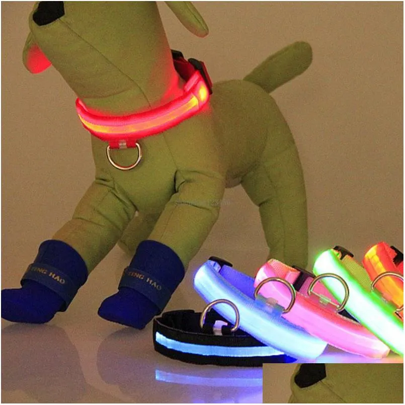 Colliers pour chiens Laisses Nuit Led Flash Colliers pour chiens Lumière de sécurité réglable Laisse Chiot Maison Fournitures pour animaux de compagnie Drop Delivery Garden Dhaox