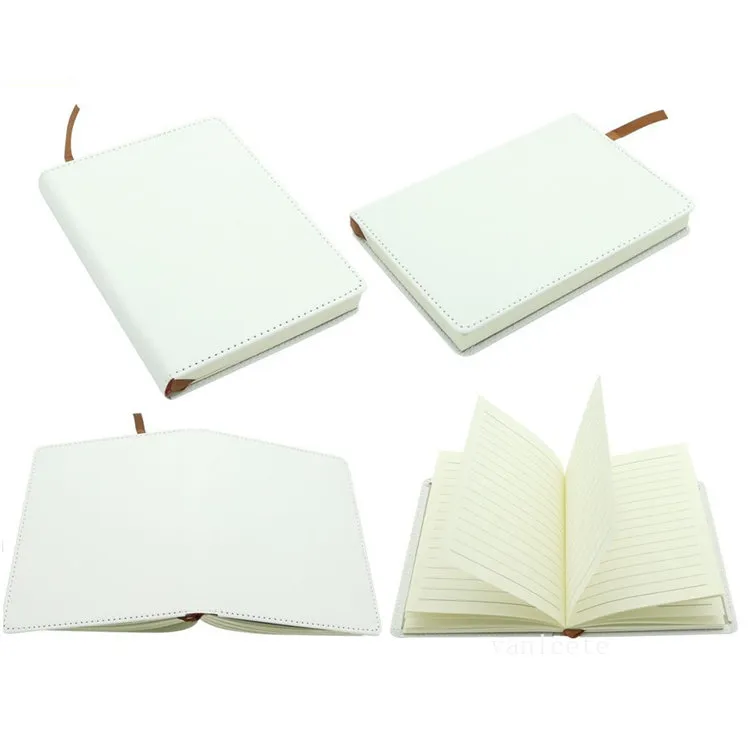 Blancs de sublimation Bloc-notes A4 A5 A6 Cahiers de journaux blancs Couverture en cuir PU Reliures d'impression par transfert de chaleur Papier intérieur par mer LT187