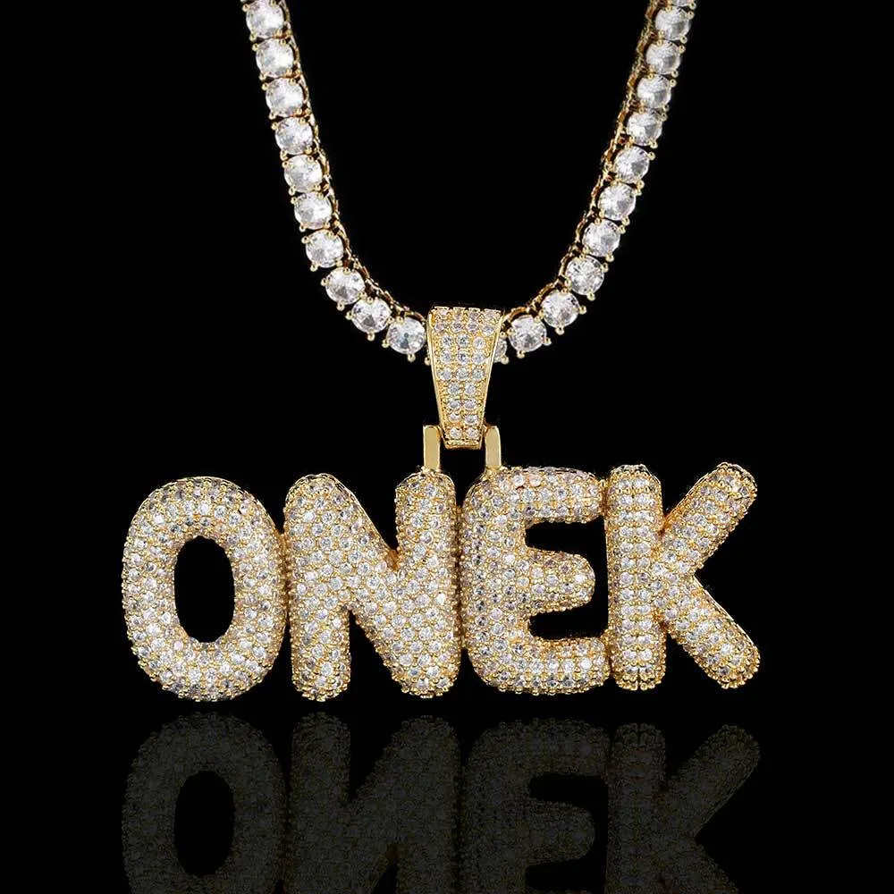 TopBling Hip Hop A-Z Collar con colgante personalizado Charm Bubble Letter 18K Joyas chapadas en oro real
