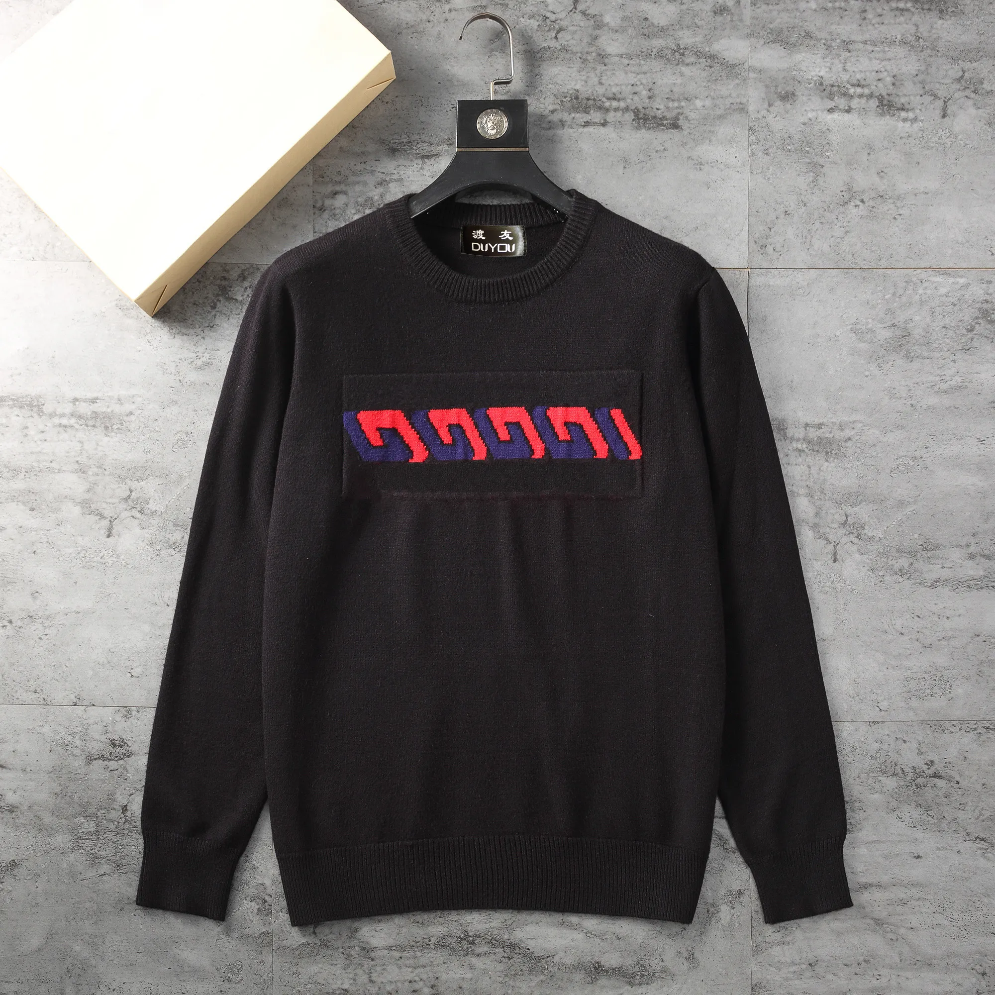 Duyou 라운드 넥 스웨터 니트 스웨터 남성 고딕 편지 인쇄 인쇄 풀오버하라 주쿠면 스웨터 84536