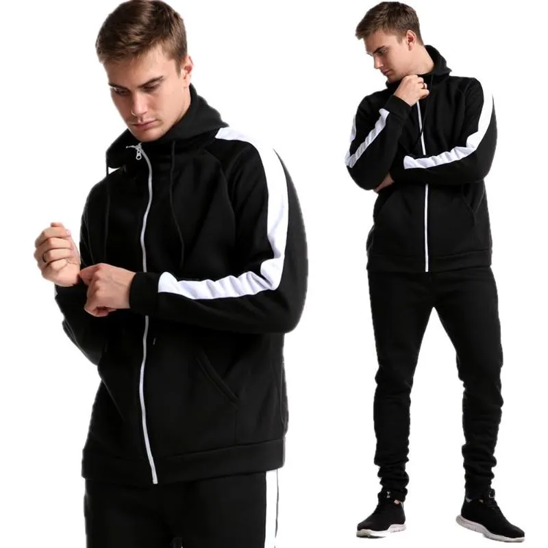 Männer Trainingsanzüge Männer Marke Gedruckt Gestreiften Sportswear Einfarbig Casual Sport Anzug Frühling Und Herbst Zipper Hoodie Hosen Tra