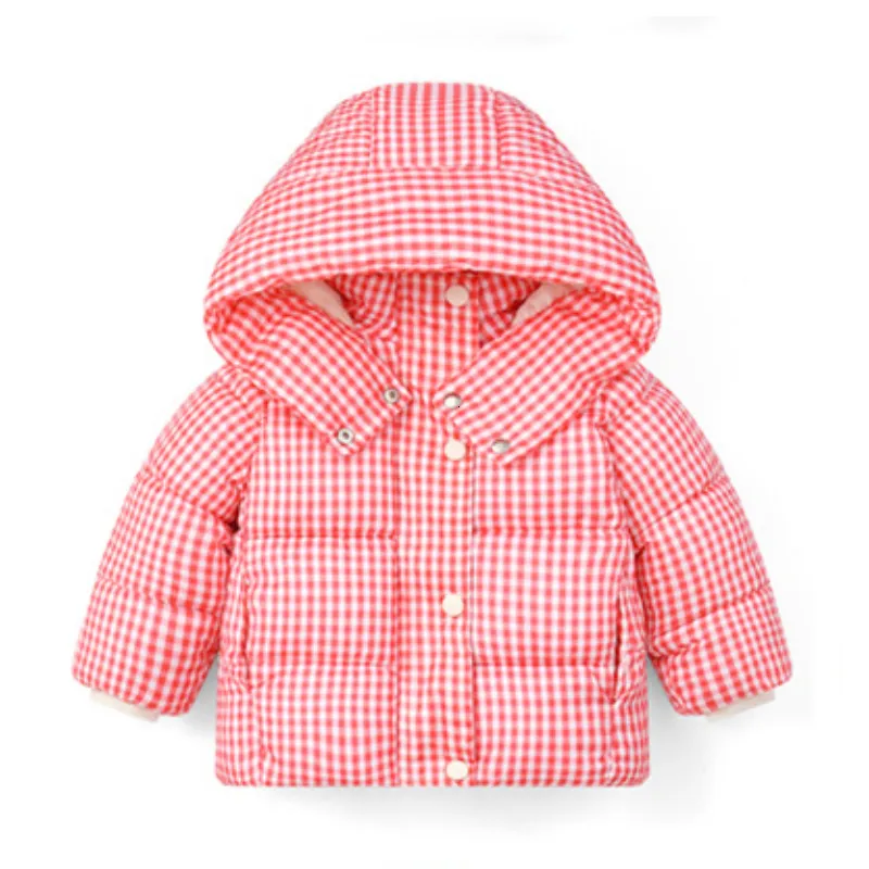 Down Coat Kid's Boys Girls Jacke Winter 16 Ålder Lägg till sammet varm klassisk randig rutig huva kappa mode av hög kvalitet barnkläder 221125