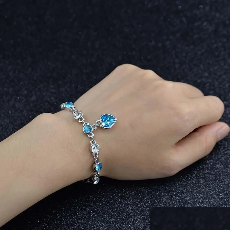 Autres ensembles de bijoux cristal coeur bracelet à breloques bleu mer diamant bracelets bijoux de mode pour femmes enfants cadeau livraison directe ensembles Dh4W1