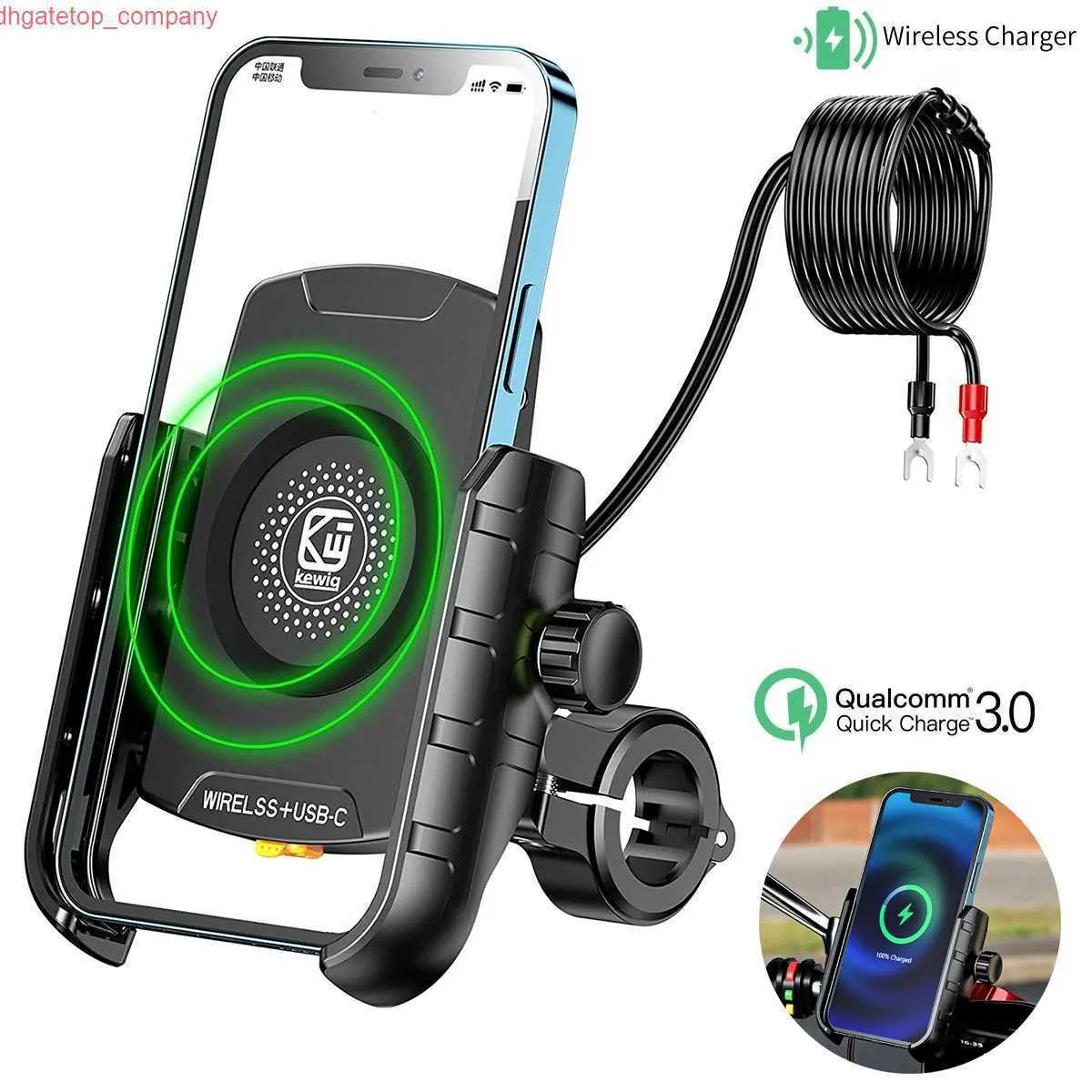 Wireless Car Charging Cradle With GPS, Moto Support, And Handlebar