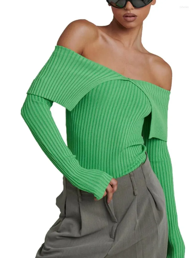 Suéteres de mujer Suéter de manga larga con hombros descubiertos para mujer