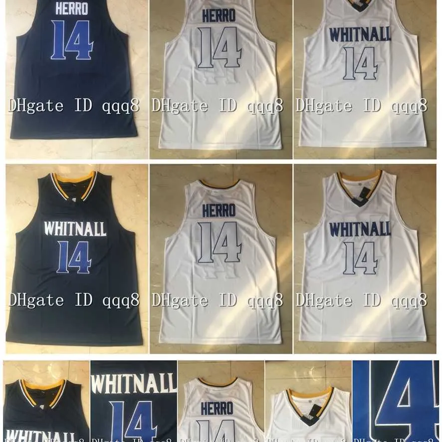カレッジバスケットボールは14タイラーハロジャージーホイットナルハイスクールカレッジバスケットボールジャージブルーホワイトスポーツシャツ最高品質1 S-XXL