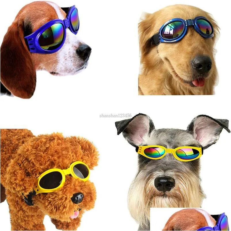 Other Dog Supplies Fashion Dog Sunglasses Goggles Pet Puppy With Adjustable Head And Chin Straps Windproof Eye Wear Protection Drop Dhin9