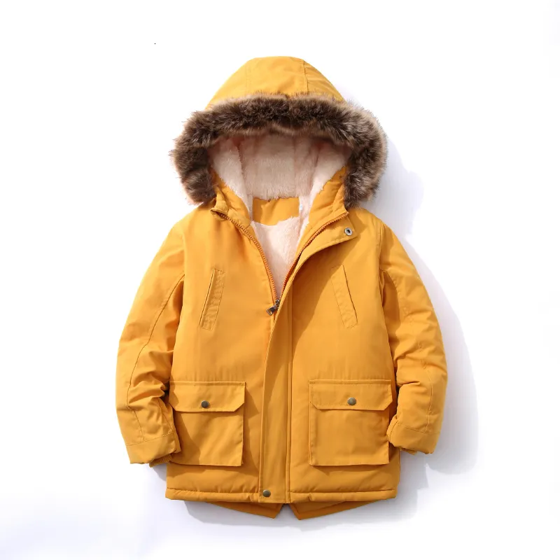 Down Coat Winter 030 graden jongens Hooded Warm Jackets plus fluwelen stijl mode Big Pocket windbreaker jas 215 jaar kinderkleding 221125