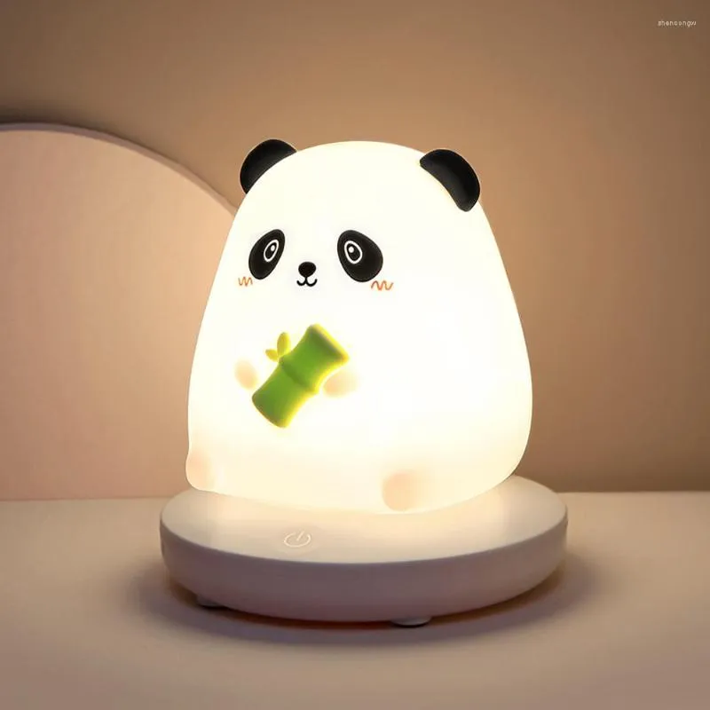 Gece Işıkları Panda Led Işık Silikon Touch Lamba Dimmabable USB Şarj Edilebilir Karikatür Masası Çocuklar Odası Dekor Hediye