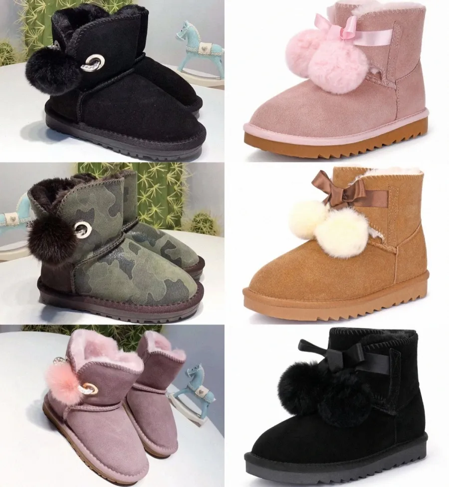 Infantil Sapatos Austr￡lia botas infantil cl￡ssico bota de inverno bota crian￧a mini -bola de cabelo uggi bota de neve quente meninos garotas t￪nis de designer de meninas beb￪s garoto jovem k6sj#