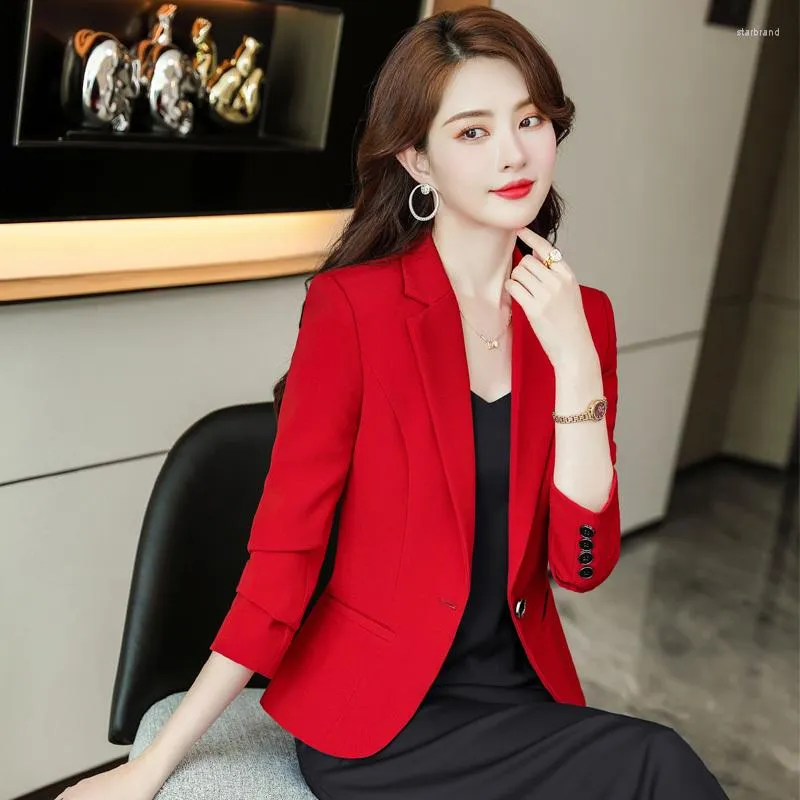 Ternos femininos Femininos de gole de blazers femininos Blazers Casaco de manga longa Trabalho comercial profissional Use elegante Blaser de Ladies Red Ladies Outwear