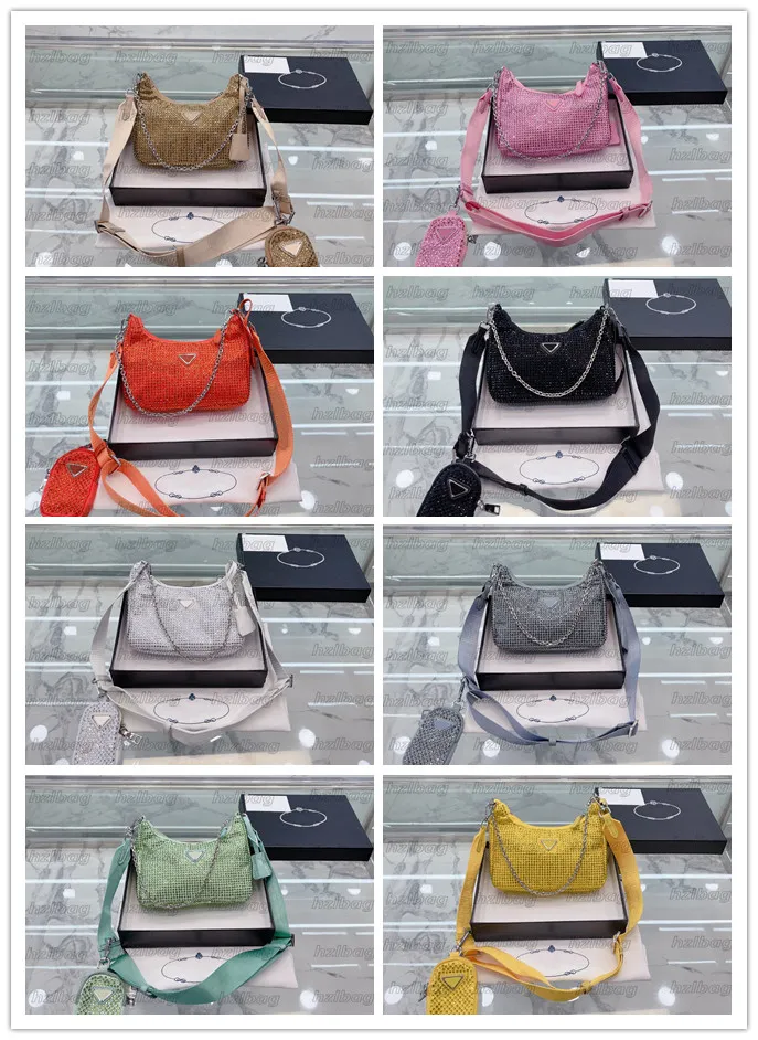 Mini Reedi￧￣o 2 Conjunto/PC Blingbling Hobo Bags Undermail Cadeia de moda cl￡ssica Nylon Diamond Crossbody Bags Designers Bolsas Bolsas Lady