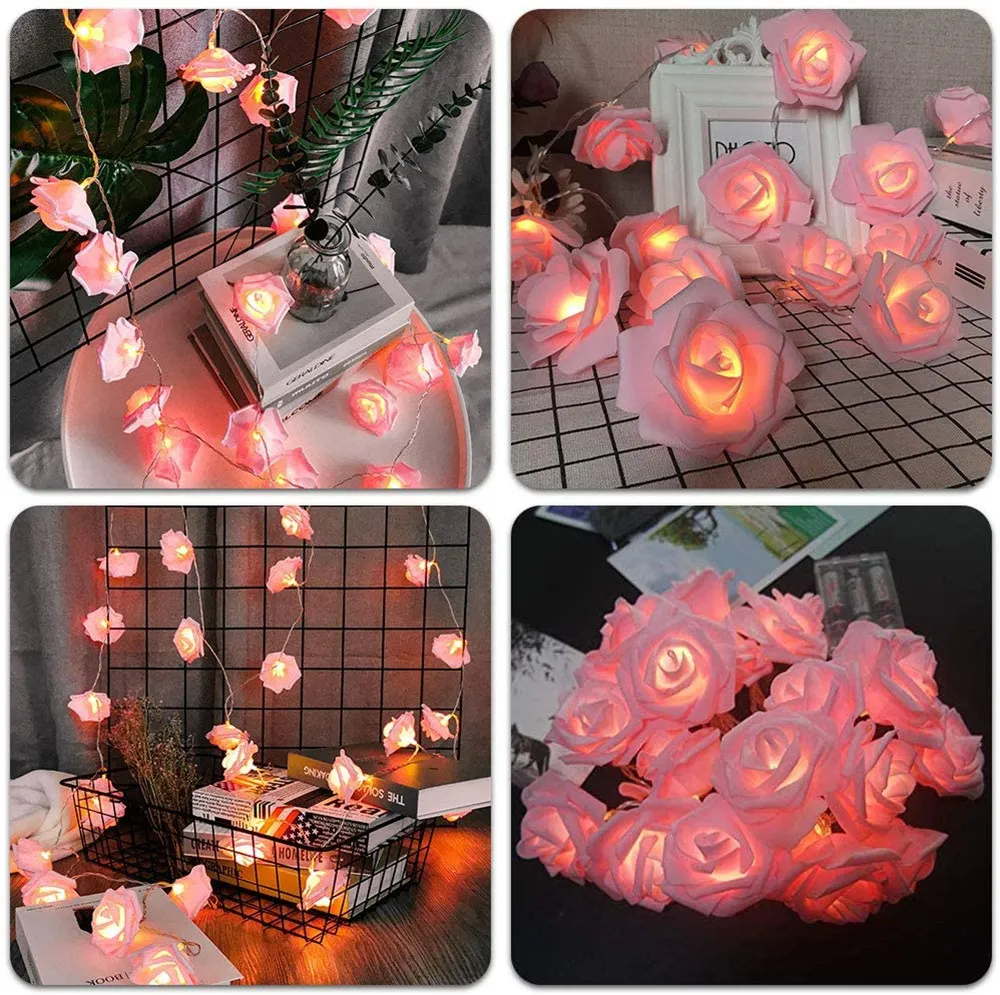 USB/batterij aangedreven Rose Flower LED -lichten Lichten kunstmatige bloemboeket Garland voor vakantie bruiloft Valentijnsdag kerstfeestdecoratie